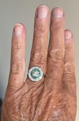 ANTIQUE ART DECO 2.30 Ct EUROPEAN DIAMOND AND EMERALD PLATINUM TARGET RING