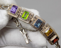 925 Sterling Silver Gemstone Amethyst Peridot Topaz Citrine Marcasite Bracelet