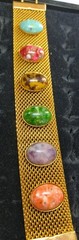 Sarah Coventry Vintage Gold Tone Mesh Bracelet W/ Multi-Color Cabochons