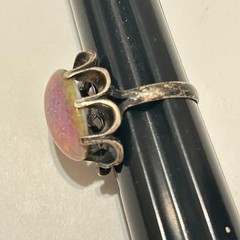 Vtg Sterling 925 Faux Opal Glass Oval Cocktail Ring Sz 8.5