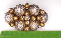 RARE Juliana? VTG Domed Pin w/Wired-on Rhinestone Beads & Enamel Laced Cabochons