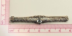Art Deco Platinum & Gold Mixed .40ct Diamond Solitaire Brooch Bar Pin SI2 F/G