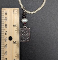 Vintage Necklace Sterling Silver Hearts Pearls Red Beads Love Valentines Day
