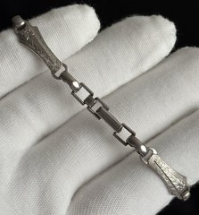 LA MODE Sterling Silver ID Bracelet 7” Floral Vintage Etched SHAROIN 13.58 Grams