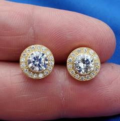 Original EARTH MINED DIAMOND Deco Bezel set Halo Studs Earrings SOLID 18K GOLD