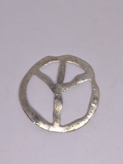 Large Vintage Peace Sign Pendant Silver Tone Hammered Metal Hippie Boho Festival