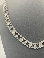 Vintage Unsigned Double Row Clear Rhinestone Floral Necklace Silver Tone 15.5”