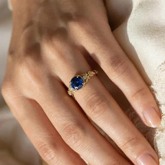 Vintage Wedding Ring for Her 14k Yellow Gold Plated Round Lab Created Sapphire
