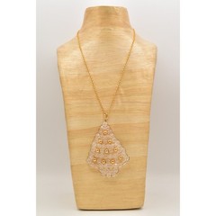 Vintage Beaded Christmas Tree Pendant Necklace Lucite Beaded Clear 1990s BinBD