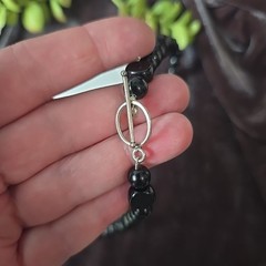 Vintage Black Onyx Dyed Green Quartz beads Toggle Clasp Necklace 20’L