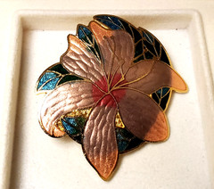 Vintage SG Cloisonne Enamel Stud Earrings and Pendant with 30″ Goldtone Chain