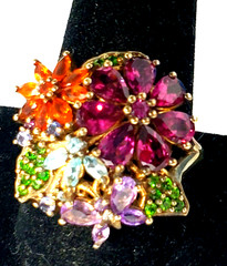 Vtg Sterling Silver Colorful Multi Gemstones Flower Style Ring Lot Sz ~11.75