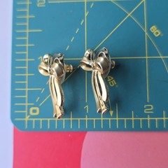 Vintage Gold Tone Bows Pierced Stud Earrings