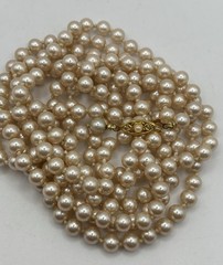 Retro 56 Inch LONG Hand Knotted Champagne Faux Pearl Made In Japan Necklace