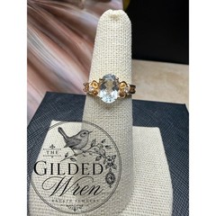 Vintage 14K Gold Aquamarine & Diamond Ring | Size 5.75 | Estate Fine Jewelry