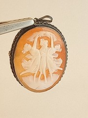 Vintage antique carved shell cameo pin brooch pendant 800 silver Three Graces