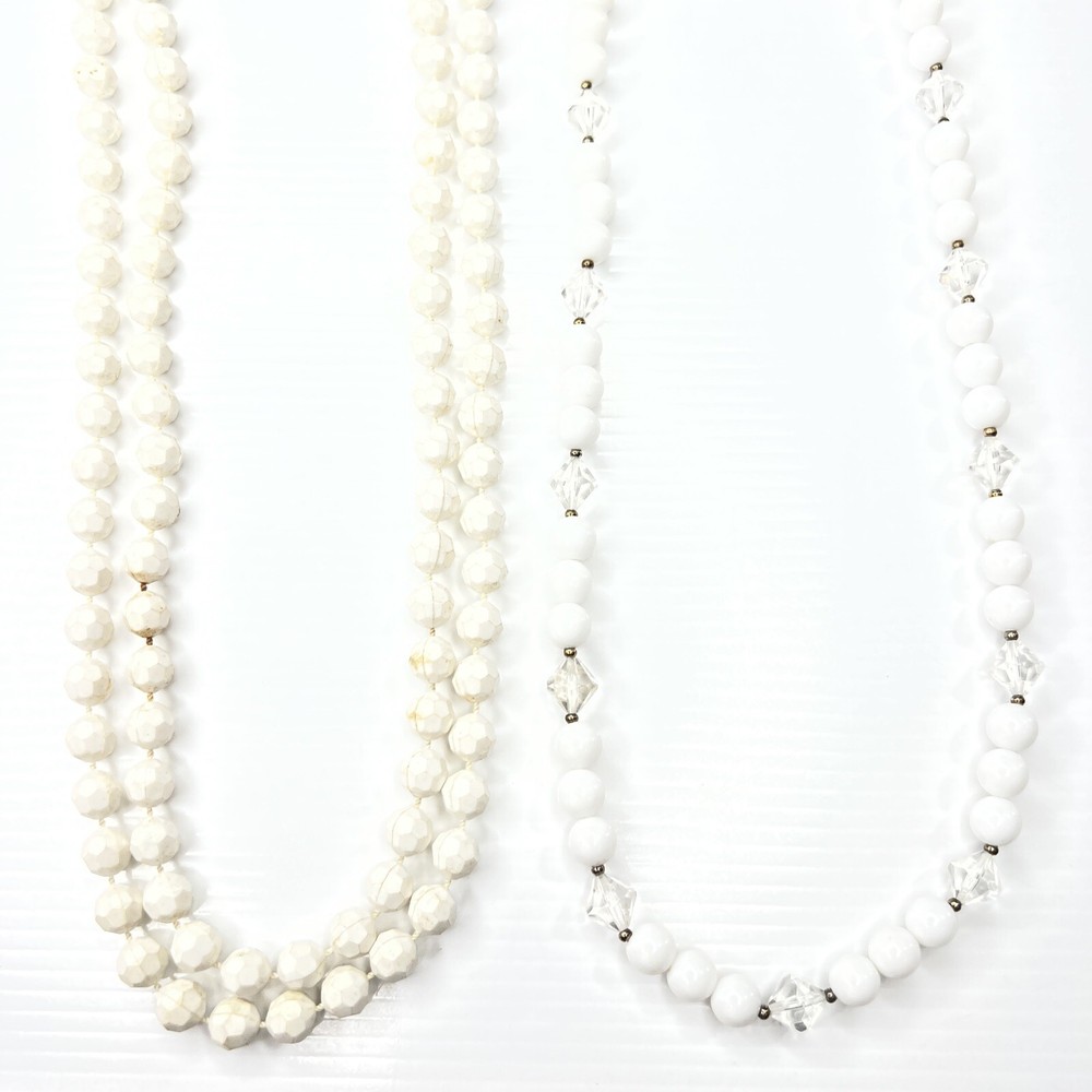 H3 Lot lucite crystals white resin beaded acrylic 70s Vintage retro necklace 24”