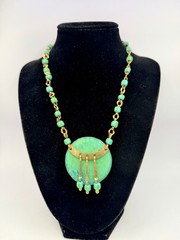 Vintage Oxidized Green OOAK Handmade Chain Statement Collar Necklace 15” DbG Z