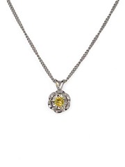 14K Solid White Gold Lab-Created Yellow Spinel Sun Pendant Necklace, 0.2 CTW