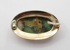 Unakite Cabochon Engraved Pin 10 Karat Yellow Gold 32 mm x 21 mm