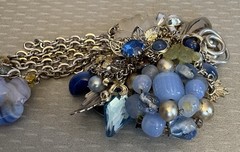 80s Vintage Signed Joe Gladish Brooch Glass Flower Beaded Rhinestone Chains 4.5″