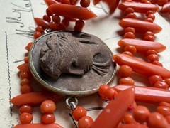 Victorian 800 silver Coral Lava Cameo Necklace, Swivel Clasp – Grand Tour