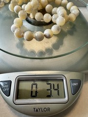 Vintage Hand Knotted Mother of Pearl Bead Necklace 30 Inch Long Strand MOP Shell