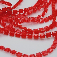 Vintage Red Multi Strand Plastic Square Beaded Solid & Clear Bead Necklace 48 In