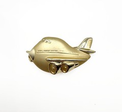 Signed AJC Airplane Brooch Gold Tone Aircraft Pin Vintage Aviation Jewelry Pin