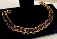 Vintage Triple Chain Prong Set Glass Gems Bracelet, Flat Bracelet Layered Set