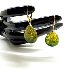 Unique green Whole Stone natural Amber Earrings 4.49g