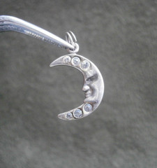Jezlaine Crescent Moon Vintage Sterling Silver Crystal Bracelet Charm Pendant