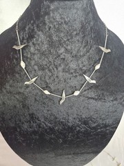 90’s Signed Hobé Bird Necklace Silver Tone Modernist Nature Shell Accent Artisan