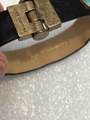 Vintage Juicy Couture Black Faux Leather Band Bracelet Blue Stones Brass 7”