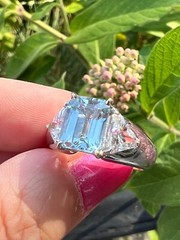 VINTAGE 14K WHITE GOLD AQUAMARINE RING ENGAGEMENT ANNIVERSARY HEAVY CHUNKY