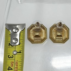 Vintage Lanvin Germany Gold Tone Octagon Hematite Art Deco Style Stud Earrings
