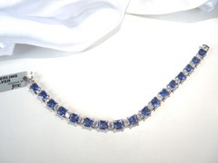 Sterling Silver 925 Simulated Large Sapphire Tennis Bracelet 7.5″