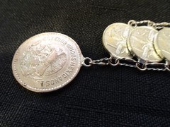 # 654- VINTAGE MEXICO COIN BRACELET-21 REAL COINS