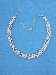 Rhodium Plated Clear Crystal Choker Necklace 15.5 Inches Vintage Leaves Unsigned