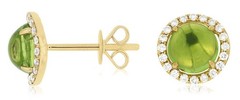 2.20CT DIAMOND & AAA PERIDOT 14KT YELLOW GOLD ROUND CABOCHON HALO STUD EARRINGS