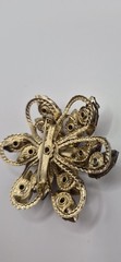 Vintage Signed Judy Lee Purple Marquise Rhinestone Flower Brooch Gold Tone Pin