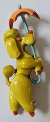Vintage LISNER Poodle Dog Holding Umbrella Brooch Pin Enamel MCM Figural