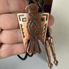 Stunning 60s Vintage Copper Native American Thunderbird Western Bolo Tie Signed