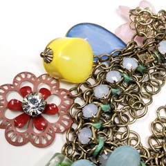 Multicolor Statement Necklace Layered Boho Bib Charm Flowers Eclectic Colorful