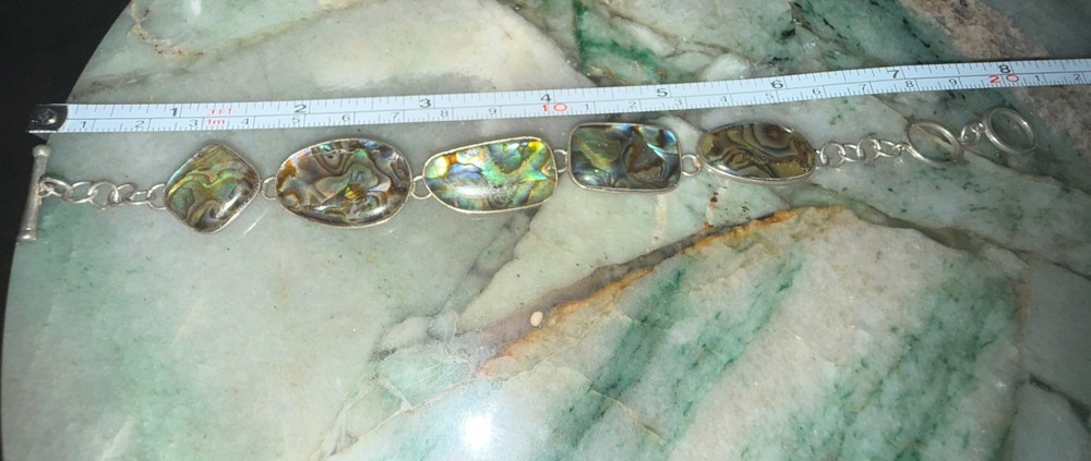 Vintage 925 sterling silver LUC abalone 8 inch toggle clasp bracelet