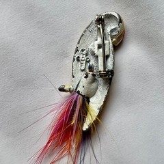 Vintage Tropical Yellow Enamel Red Feather Tail Parrot Bird Animal Brooch Pin