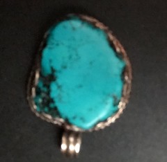 Vtg Lg Irregular Turquoise Pendant In Silvertone Setting
