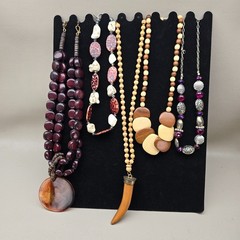 Vintage Beaded Necklace Lot Statement Wood Acrylic Glass Earthy Boho 5 Pieces