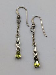 2 Pair – Vtg Sterling Silver Green Glass & 1 FW Pearl Hook Dangle 925 Earrings