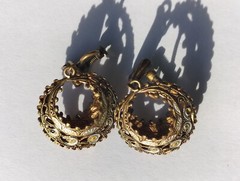 Vintage Spanish Damascene Clip-On Earrings Gold Tone Classic Collection 45 mm